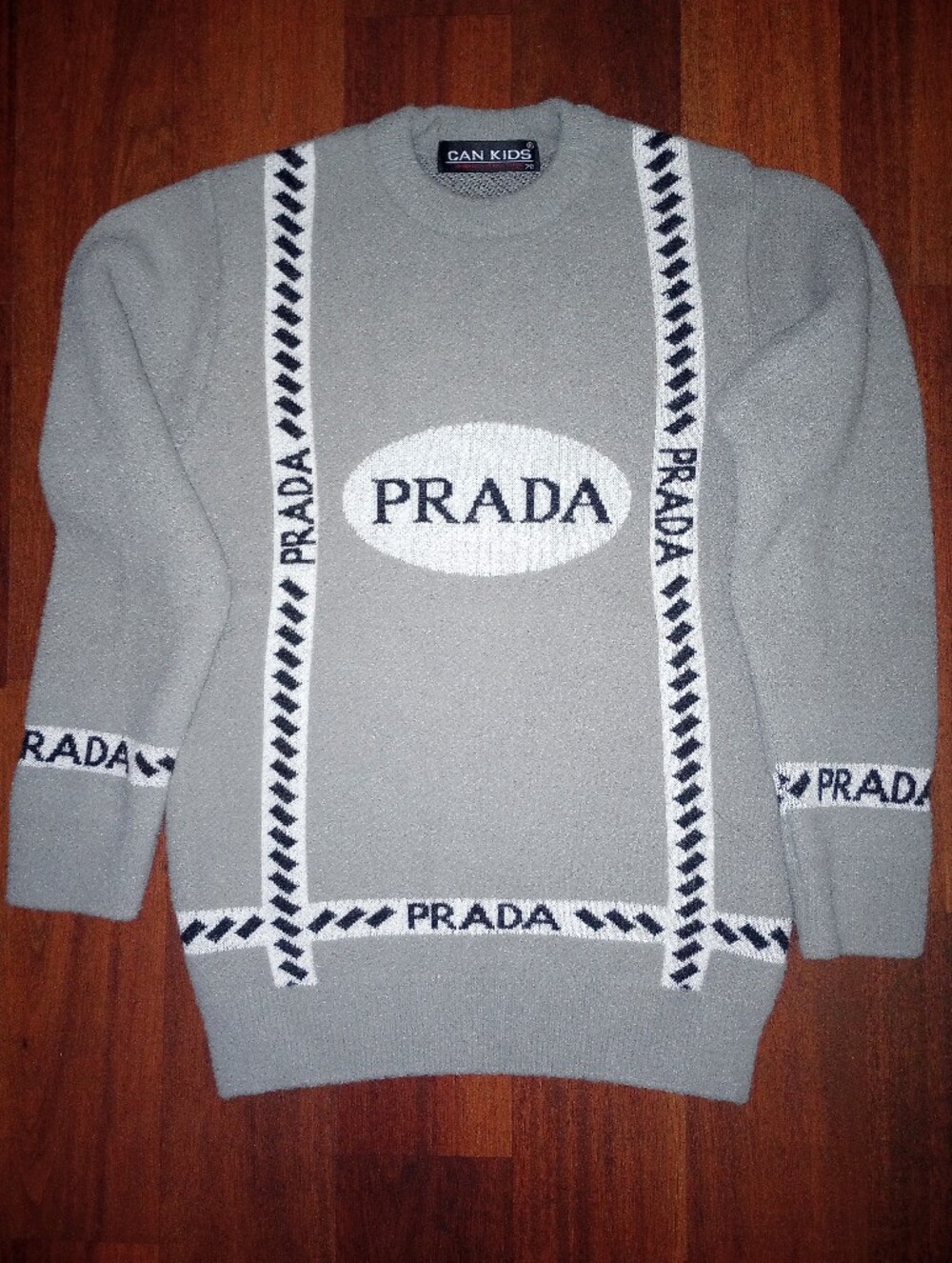 Vintage Y2K CAN KIDS Gray Fuzzy Knit Designer Inspired Sweater Youth 8-10